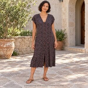 Madewell V-neck Floral Easy Midi Dress WMNS S Multicolor Cap Sleeve Fieldwalk